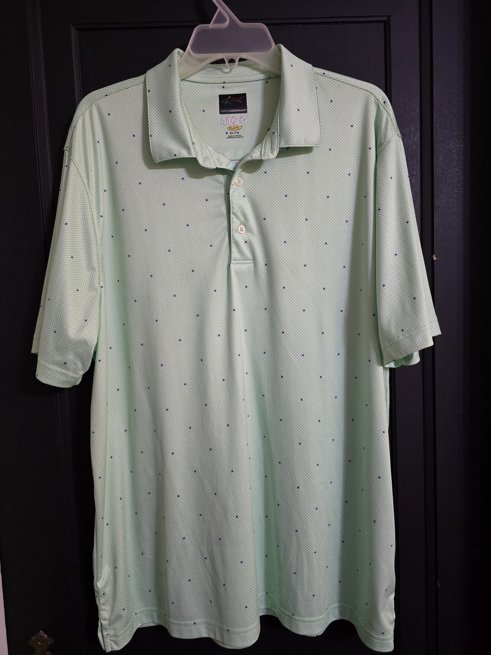 Men's Light Green Polo Shirt with Micro Dot Print - Performance Fabric